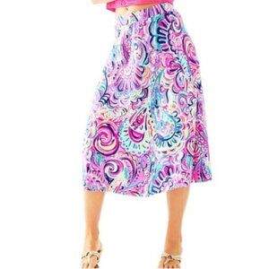 Lilly Pulitzer Womens Shia Midi Skirt XL Pink Psychedelic Sunshine 24053 NWT